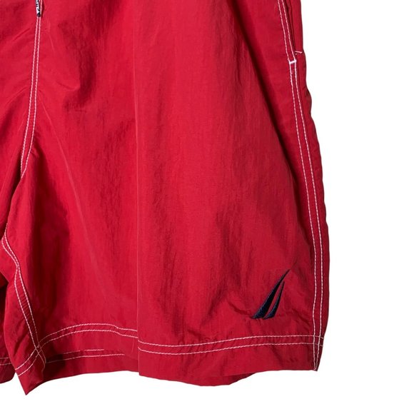 Nautica Swim Trunks Shorts Mesh Lined Elastic Tie Waistband Pockets Red Blue XL - Picture 3 of 7